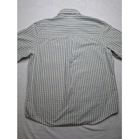 Chaps Easy Care Mens Short Sleeve Button Down Shirt - Large Plaid Yellow Blue - Picture 7 of 7